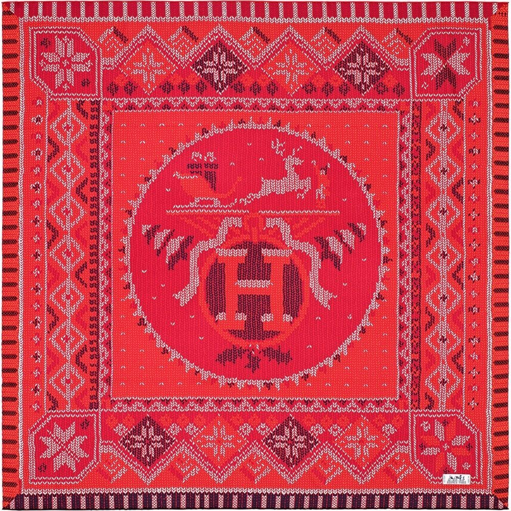HERMÈS Auth. Scarlet Au Coin du Feu Silk Carre Scarf Japan Excl NEW UNWORN BOXED